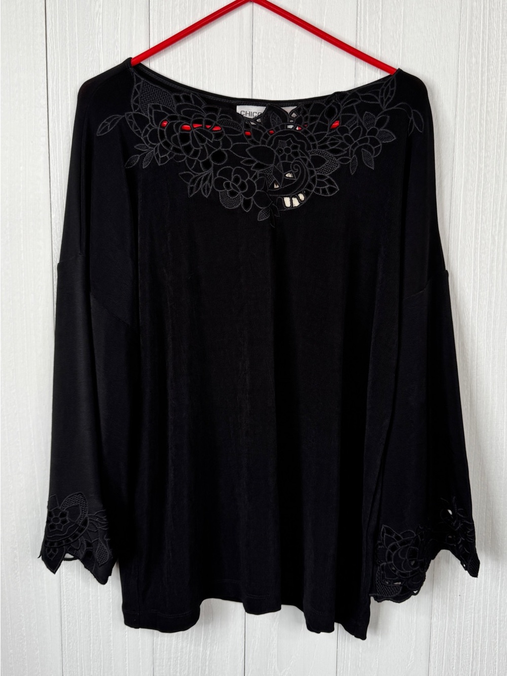 Chico's Black Floral Cutout Top